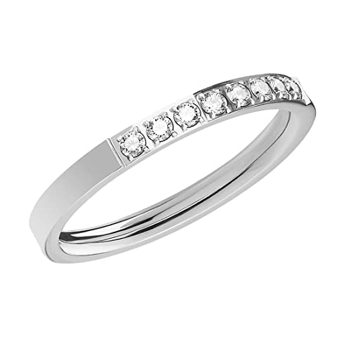 Taffstyle Damen Ring Edelstahl Bandring Damenring Verlobungsring Ehering mit Kristallen Größe 52 (16.6) Silber von Taffstyle