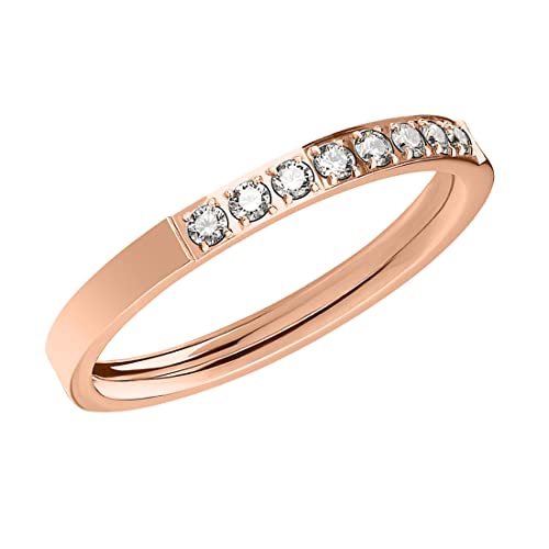 Taffstyle Damen Ring Edelstahl Bandring Damenring Verlobungsring Ehering mit Kristallen Größe 55 (17.5) Rosegold von Taffstyle