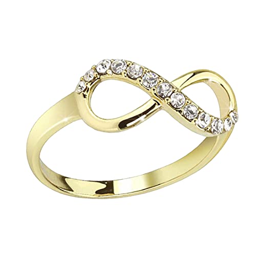 Taffstyle Damen Ring Edelstahl Infinity Unendlichkeit mit Zirkonia Kristall Strass Stein Verlobungsring Damenring Trauring Gold Größe 49 (15.6) von Taffstyle