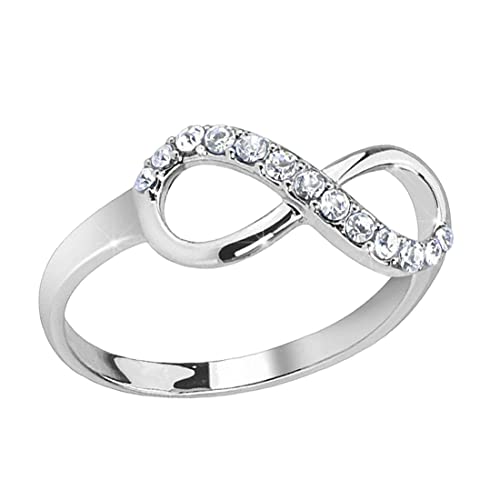 Taffstyle Damen Ring Edelstahl Infinity Unendlichkeit mit Zirkonia Kristall Strass Stein Verlobungsring Damenring Trauring Silber Größe 58 (18.5) von Taffstyle