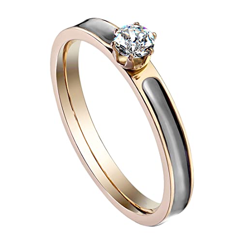Taffstyle Damen Ring Edelstahl Vergoldet mit Zirkonia Kristall Stein Damenring Trauring Verlobungsring Rosegold Rose Gold Schwarz Größe 55 (17.5) von Taffstyle