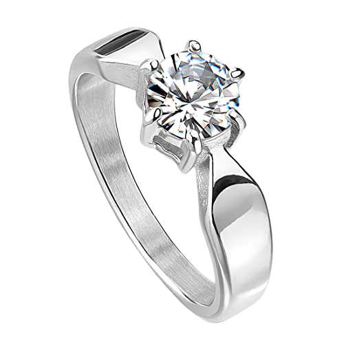 Taffstyle Damen Ring Edelstahl mit Zirkonia Kristall Strass Solitär Stein in Diamant Form Damenring Trauring Verlobungsring Silber Größe 54 (17.2) von Taffstyle