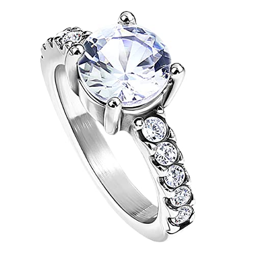 Taffstyle Damen Ring Verlobungsring Edelstahl mit einem Zirkonia Kristall Strass Solitär Stein Damenring Trauring Ehering Designer Silber Größe 50 (15.9) von Taffstyle