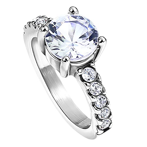 Taffstyle Damen Ring Verlobungsring Edelstahl mit einem Zirkonia Kristall Strass Solitär Stein Damenring Trauring Ehering Designer Silber Größe 57 (18.1) von Taffstyle