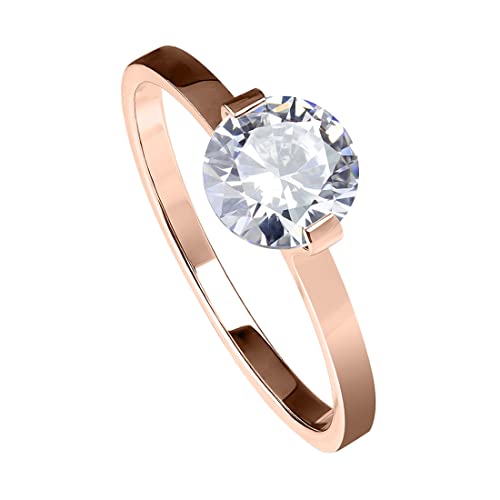Taffstyle Damen Ring Verlobungsring Edelstahl mit einem Zirkonia Kristall Strass Solitär Stein Damenring Trauring Größe 57 (18.1) Rosegold von Taffstyle