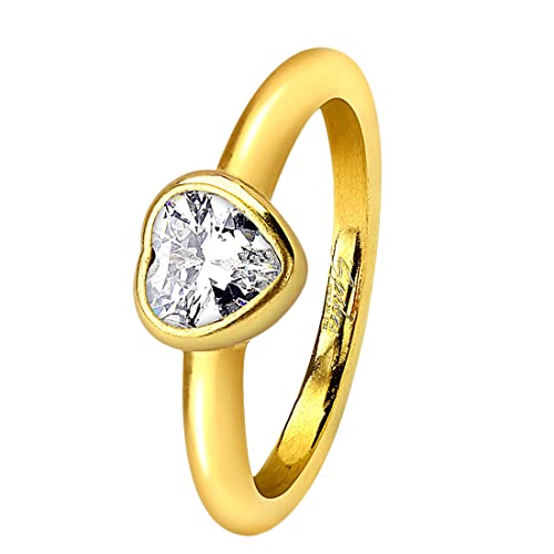 Taffstyle Damen Ring Verlobungsring Edelstahl mit weißem Herz Kristall Strass Stein Damenring Trauring Gold vergoldet Größe 49 (15.6) von Taffstyle