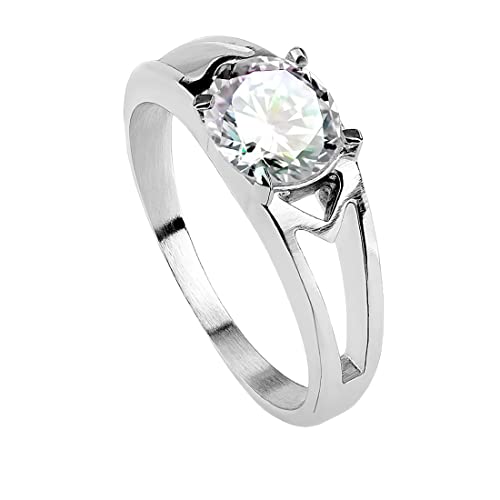 Taffstyle Damen Ring Verlobungsring Edelstahl poliert mit Zirkonia Solitär Stein in Diamant Form Damenring Trauring Silber Clear Größe 49 (15.6) von Taffstyle