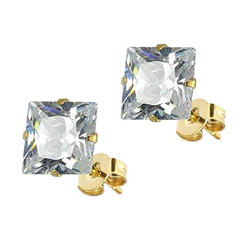 Taffstyle Edelstahl Ohrstecker Ohrringe Stecker Studs Eckig mit einem eckigem Glitzer Zirkonia Stein in Quadrat Form für Damen und Herren Gold Clear Weiß 6mm von Taffstyle