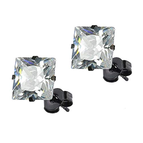 Taffstyle Edelstahl Ohrstecker Ohrringe Stecker Studs Eckig mit einem eckigem Glitzer Zirkonia Stein in Quadrat Form für Damen und Herren Schwarz Clear Weiß 10mm von Taffstyle