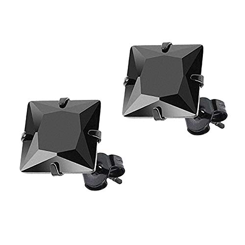 Taffstyle Edelstahl Ohrstecker Ohrringe Stecker Studs Eckig mit einem eckigem Glitzer Zirkonia Stein in Quadrat Form für Damen und Herren Schwarz Schwarz 10mm von Taffstyle