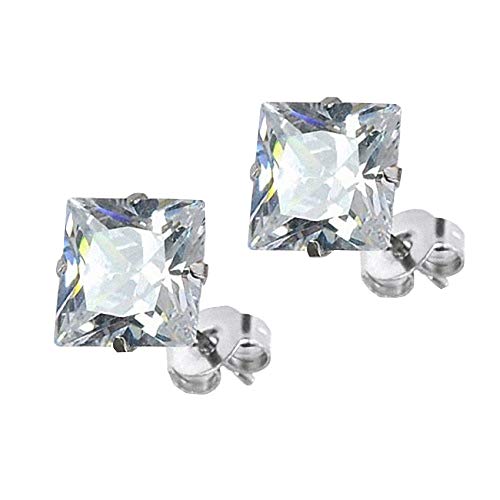 Taffstyle Edelstahl Ohrstecker Ohrringe Stecker Studs Eckig mit einem eckigem Glitzer Zirkonia Stein in Quadrat Form für Damen und Herren Silber Clear Weiß 8mm von Taffstyle