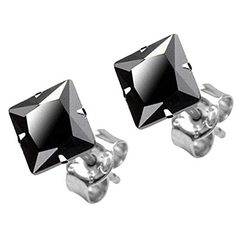 Taffstyle Edelstahl Ohrstecker Ohrringe Stecker Studs Eckig mit einem eckigem Glitzer Zirkonia Stein in Quadrat Form für Damen und Herren Silber Schwarz 5mm von Taffstyle