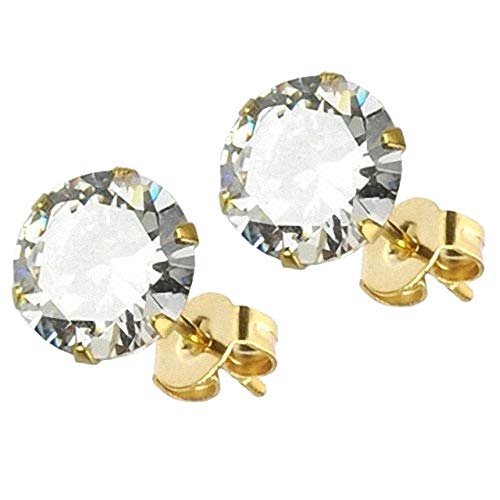 Taffstyle Edelstahl Ohrstecker Ohrringe Stecker Studs mit einem rudem Glitzer Zirkonia Stein in Diamant Rund Form für Damen und Herren Gold Clear Weiß 7mm von Taffstyle