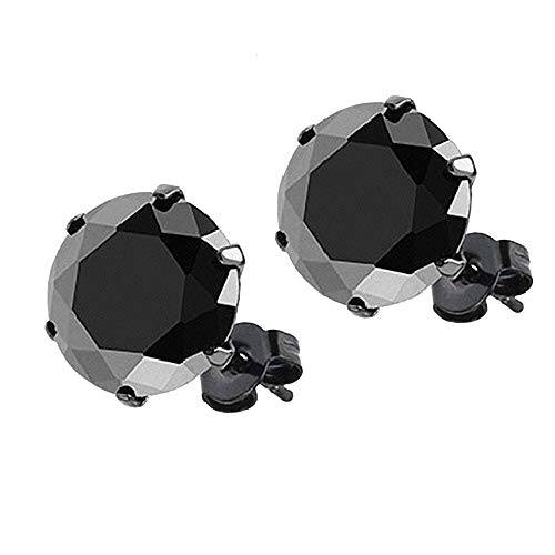 Taffstyle Edelstahl Ohrstecker Ohrringe Stecker Studs mit einem rudem Glitzer Zirkonia Stein in Diamant Rund Form für Damen und Herren Schwarz Schwarz 8mm von Taffstyle