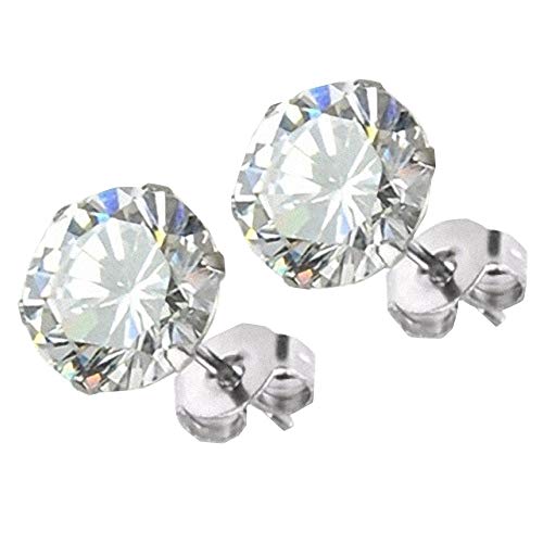 Taffstyle Edelstahl Ohrstecker Ohrringe Stecker Studs mit einem rudem Glitzer Zirkonia Stein in Diamant Rund Form für Damen und Herren Silber Clear Weiß 10mm von Taffstyle