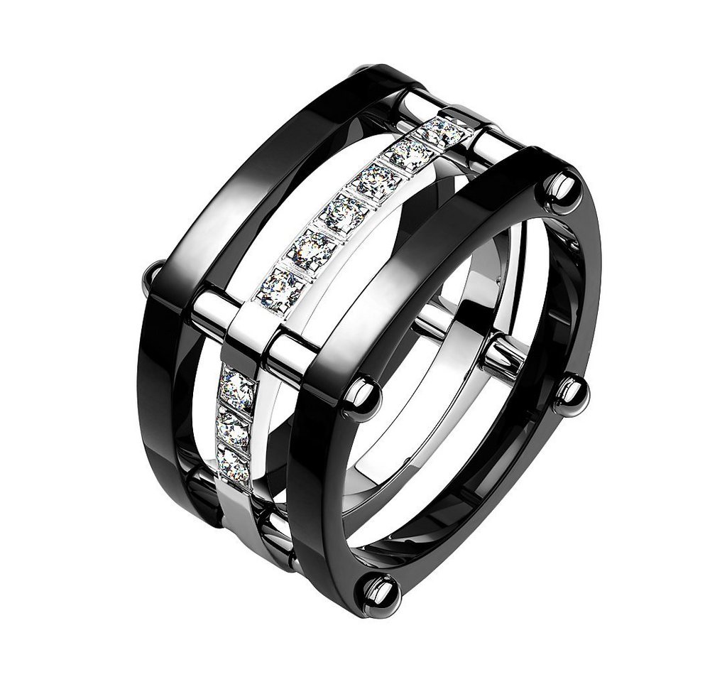 Taffstyle Fingerring Band Ring 3 teilig viereckig Zirkonia Damen Herren, Herrenring Damenring Partnerring Verlobungsring Damen Herren von Taffstyle