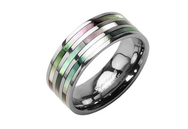 Taffstyle Fingerring Band Ring Wedding Triple Abalone Damen Herren, Titan Wedding Triple Perlmutt Inlay Herrenring Damenring Partnerring von Taffstyle