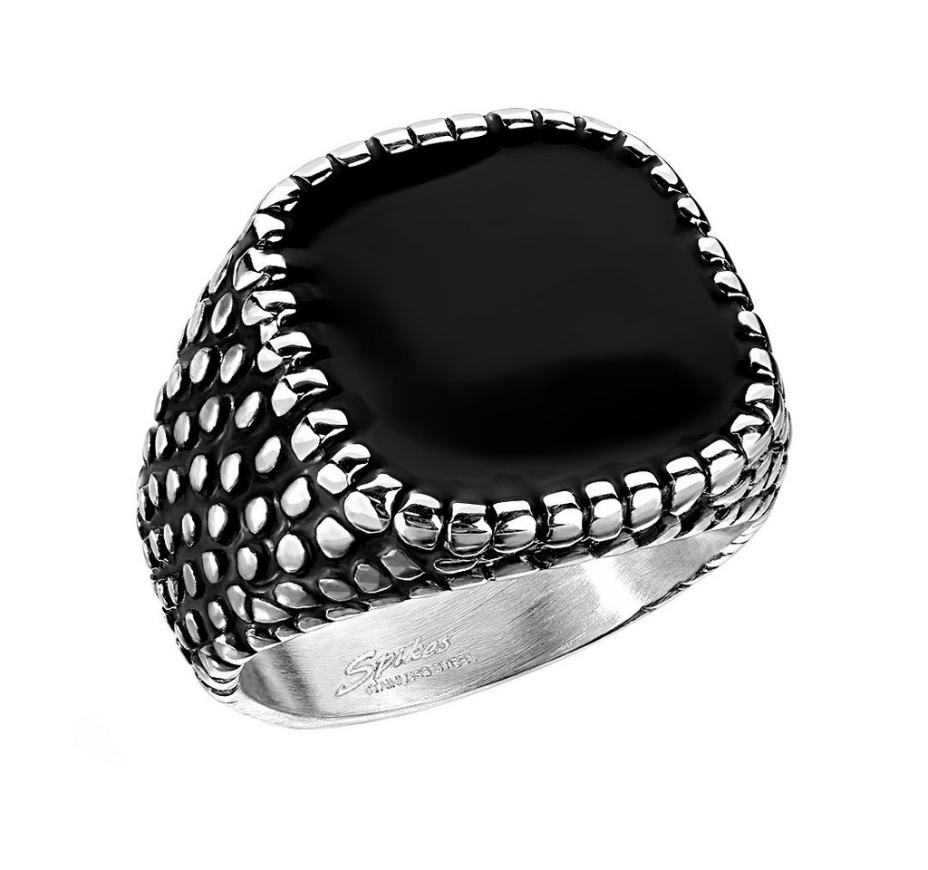 Taffstyle Fingerring Biker Ring Edelstahl Silber schwarzer Drachenhaut Style Größe 67(21.3) (Rocker Schmuck Bikerschmuck Fingerring), Herren Stein Siegelring Ring Massiv Breit Herrenring Männer Biker von Taffstyle