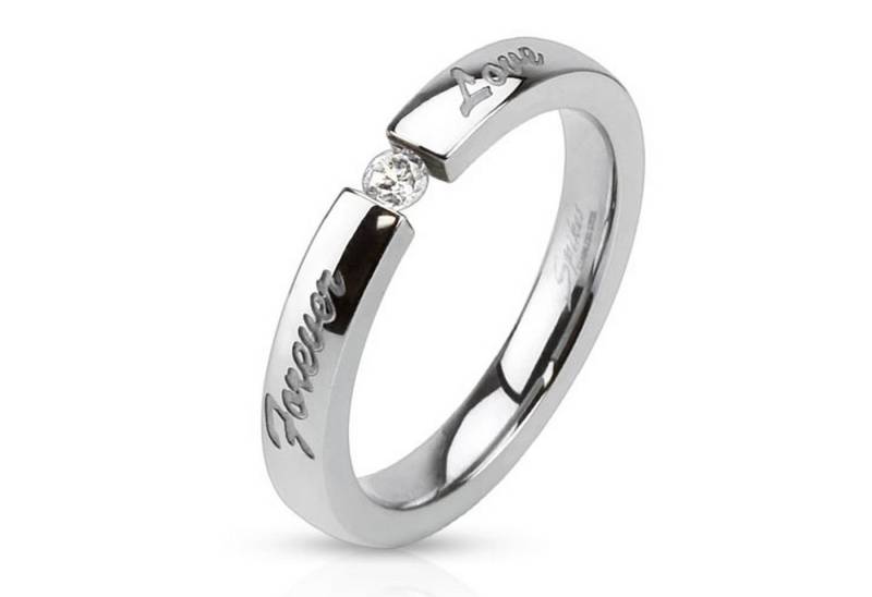 Taffstyle Fingerring Damen Ring Forever Love Gravur weißem Kristall, Ring Verlobungsring Edelstahl Stein in Diamant Form Damenring Trauring von Taffstyle