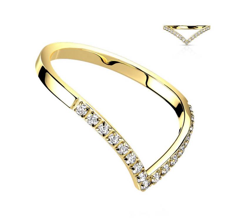 Taffstyle Fingerring Damen Shevron Ring mit kleinen Kristallen Gold Größe 52 (16.6) (Geschenke für Frauen zum Geburtstag Muttertag Valentinstag Weihnachten), Wunderschöner Verlobungsring Damen Band Ring Damenring Bandring von Taffstyle