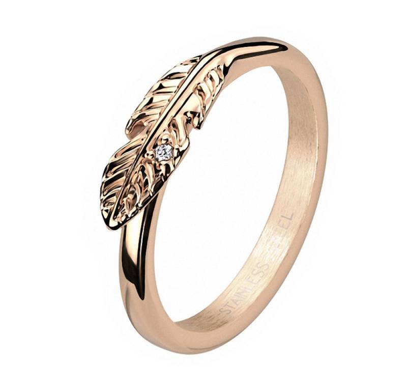 Taffstyle Fingerring Designer Damen Ring Rosegold Blatt mit Kristall Größe 49 (15.6) (zum Geburtstag Muttertag Valentinstag Weihnachten), Verlobungsring Damen Band Ring Damenring Bandring Geschenke für Frauen von Taffstyle
