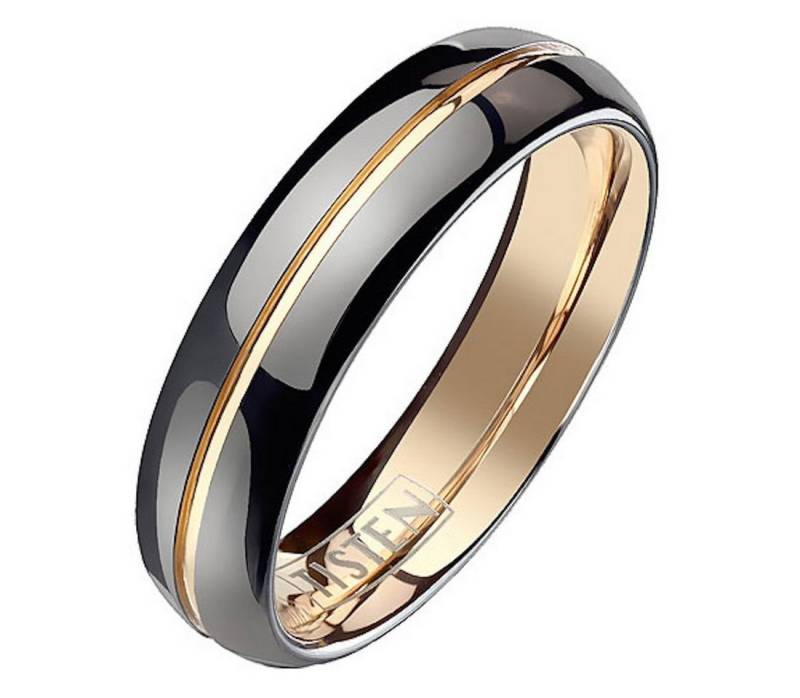 Taffstyle Fingerring Designer Ehering Partnerring Schwarz Rosegold IP, Band Ring Titan Wolfram Herrenring Damenring Freundschaftsring Damen von Taffstyle