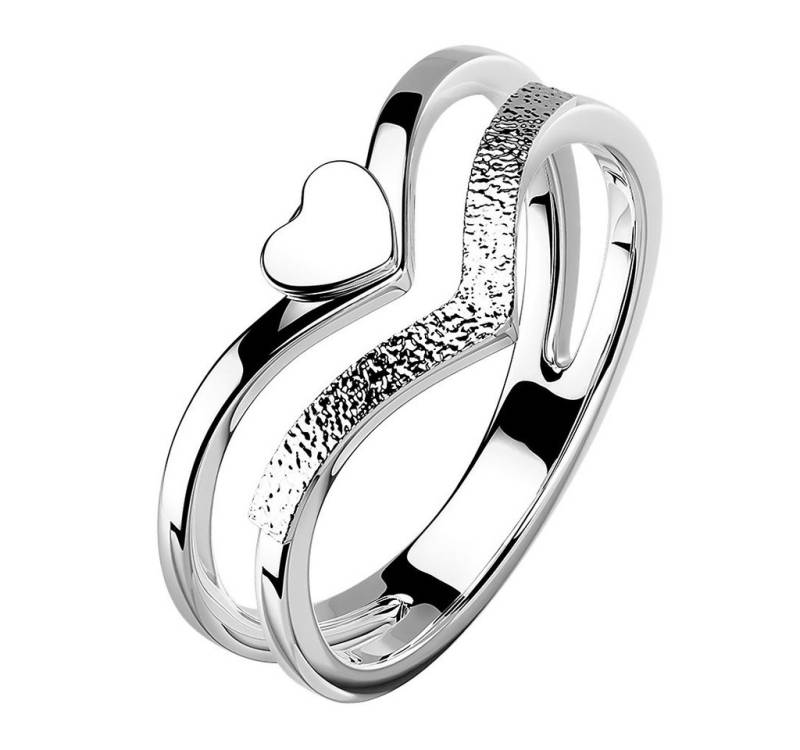 Taffstyle Fingerring Designer Herz Ring doppelter Chevron Edelstahl Silber Größe 59 (18.8) (Geschenke für Frauen zum Geburtstag Muttertag Valentinstag Weihnachten), Damen Band Ring Fingerring sandgestrahlt Silber Damenring Bandring von Taffstyle