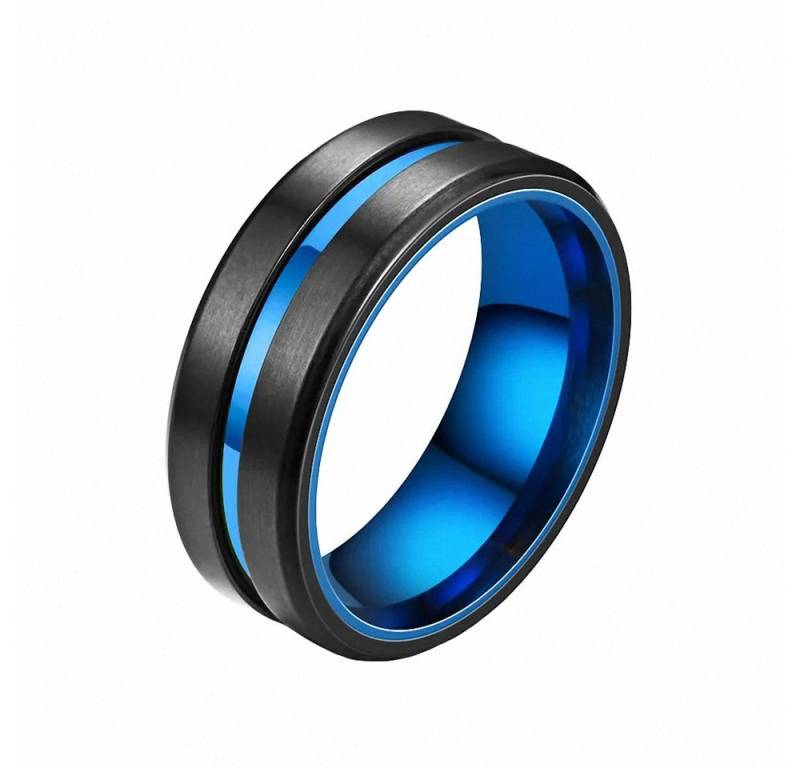 Taffstyle Fingerring Edelstahl Ring matt farbigen Inlay Schwarz Blau Größe 71 (22.6) (Partnerring Ehering Trauring Hochzeitsring Freundschaftsring Ehering), sandgestrahlt Freundschaftsring Trauring Herrenring Damenring Paarring von Taffstyle