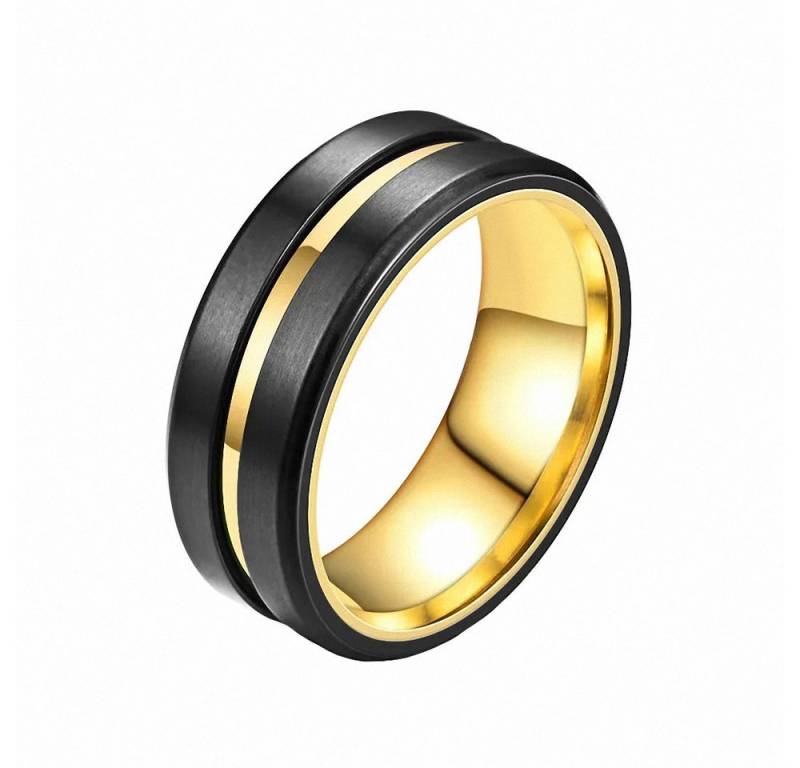 Taffstyle Fingerring Edelstahl Ring matt farbigen Inlay Schwarz Gold Größe 63 (20.1) (Partnerring Ehering Trauring Hochzeitsring Freundschaftsring Ehering), sandgestrahlt Freundschaftsring Trauring Herrenring Damenring Paarring von Taffstyle