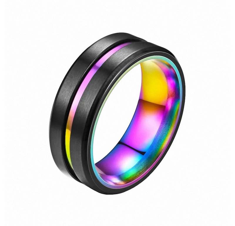 Taffstyle Fingerring Edelstahl Ring matt farbigen Inlay Schwarz Rainbow Größe 61 (19.4) (Partnerring Ehering Trauring Hochzeitsring Freundschaftsring Ehering), sandgestrahlt Freundschaftsring Trauring Herrenring Damenring Paarring von Taffstyle