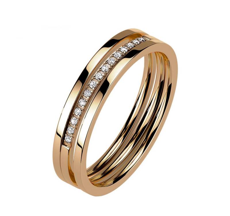 Taffstyle Fingerring Exklusiver Ring Dreireihig Kristall vergoldet Rosegold Größe 48 (15.3) (zum Geburtstag Muttertag Valentinstag Weihnachten), Damenring Schmuck Rose Damen Band Ring Bandring Geschenke für Frauen von Taffstyle