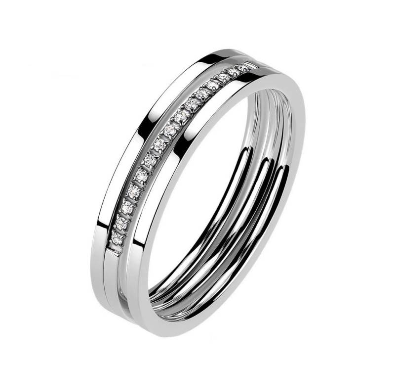 Taffstyle Fingerring Exklusiver Ring Dreireihig Kristallen Edelstahl Silber Größe 48 (15.3) (für Frauen zum Geburtstag Muttertag Valentinstag Weihnachten), Damenring Schmuck Damen Band Ring Damenring Bandring Geschenke von Taffstyle