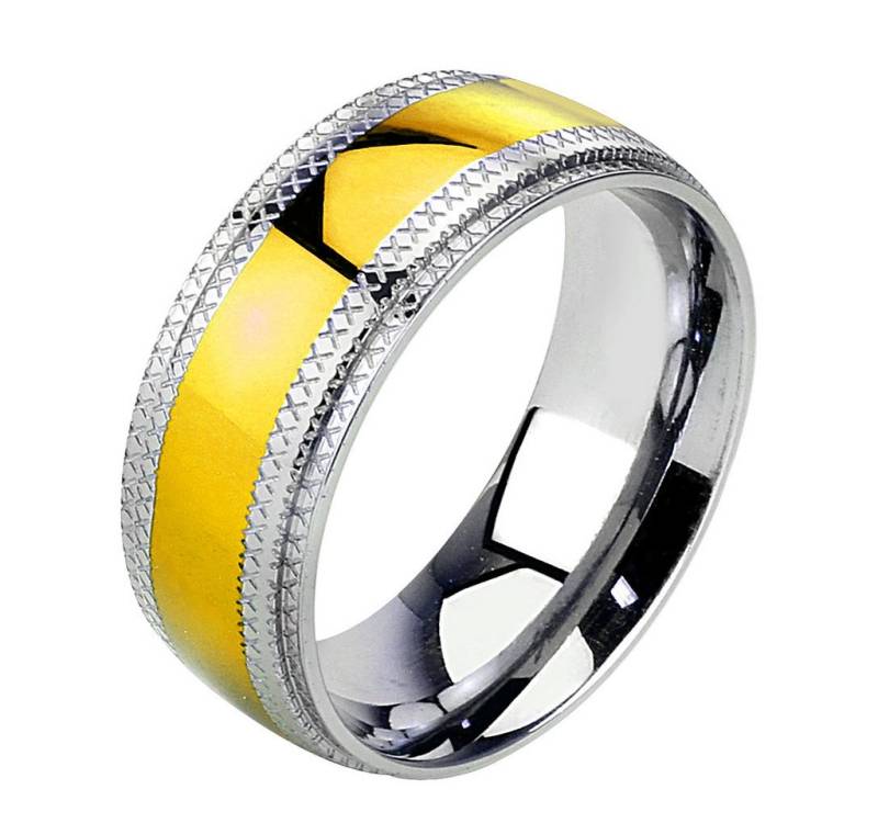 Taffstyle Fingerring Freundschaftring Silber Tribal Gold IP Inlay Größe 62(19.7) Breite 8mm (Paarring Partnerring Ehering Trauring Hochzeitsring), Verlobungsring Partnerring Herrenring Damenring Freundschaftsring von Taffstyle