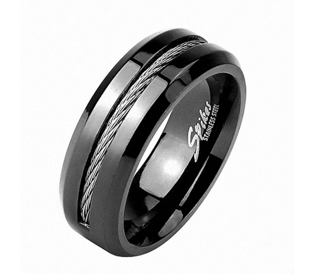 Taffstyle Fingerring Herren Band Ring Edelstahl mit eingefassten Kabel, Band Ring Bandring Herrenring Partnerring Biker Rocker von Taffstyle