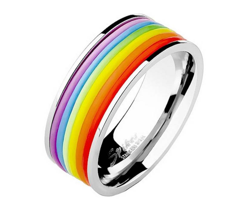Taffstyle Fingerring Herren Band Ring Silikon Streifen Silber Rainbow, Ring Edelstahl poliert Streifen Bandring Herrenring Partnerring Biker von Taffstyle