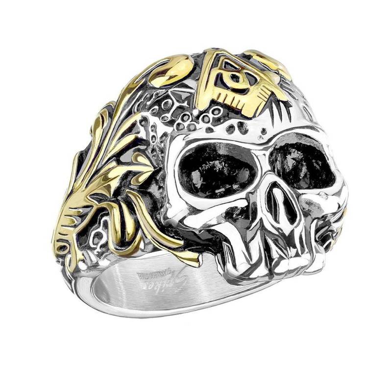 Taffstyle Fingerring Herren Ring Biker Totenkopf Schädel Zeichen, Edelstahl Massiv Breit Herrenring Männer Biker Rocker Totenkopf von Taffstyle