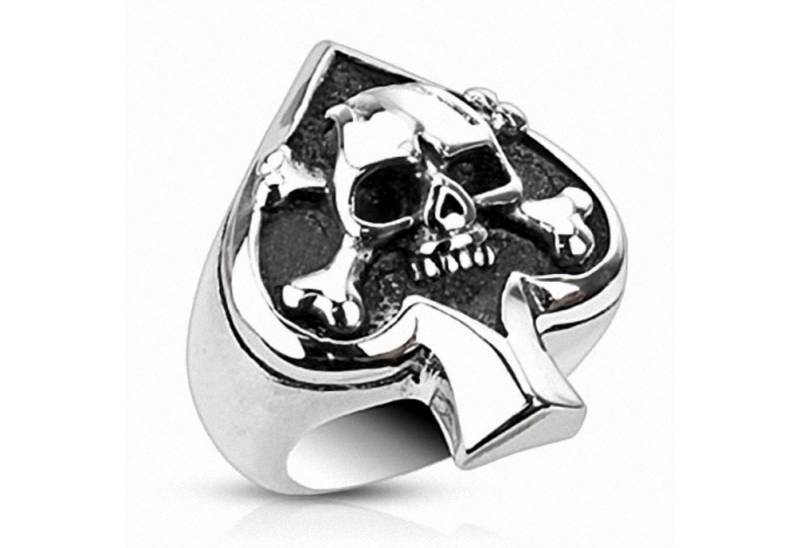Taffstyle Fingerring Herren Ring Edelstahl Poliert Totenkopf Pik Ass, Herren Ring Massiv Breit Männer Biker Rocker Schmuck Silber Totenkopf von Taffstyle