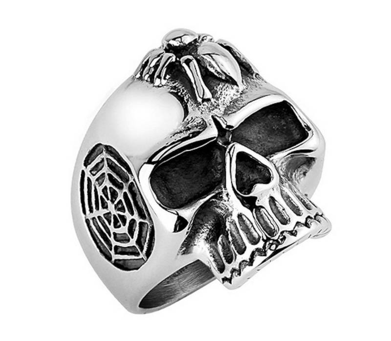 Taffstyle Fingerring Herren Ring Edelstahl Totenkopf mit Spinne Silber, Herren Ring Edelstahl Massiv Breit Männer Biker Rocker Schmuck Spinne von Taffstyle