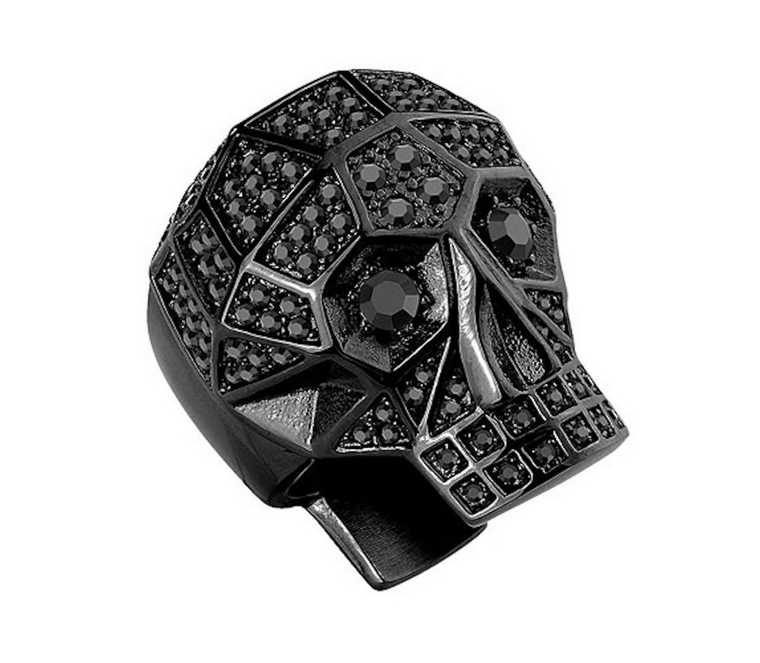 Taffstyle Fingerring Herren Ring Edelstahl XXL Totenkopf mit Kristallen, Herren Edelstahl Massiv Breit Herrenring Männer Biker Rocker Schmuck von Taffstyle