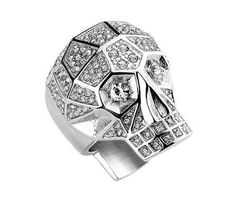 Taffstyle Fingerring Herren Ring Edelstahl XXL Totenkopf mit Kristallen, Herren Edelstahl Massiv Breit Herrenring Männer Biker Rocker Schmuck von Taffstyle