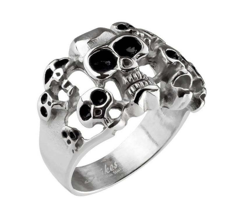 Taffstyle Fingerring Herren Ring Edelstahl mit 10 Totenköpfen Silber, Herren Massiv Breit Herrenring Männer Biker Rocker Schmuck Gothic von Taffstyle