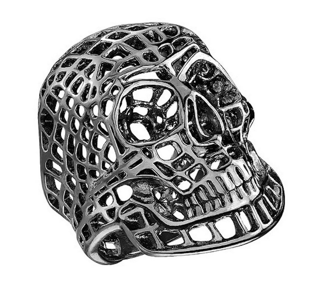 Taffstyle Fingerring Herren Ring Extra Breit Totenkopf mit Gitter, Edelstahl Totenkopf mit Gitter Männer Biker Rocker Massiv Herrenring von Taffstyle