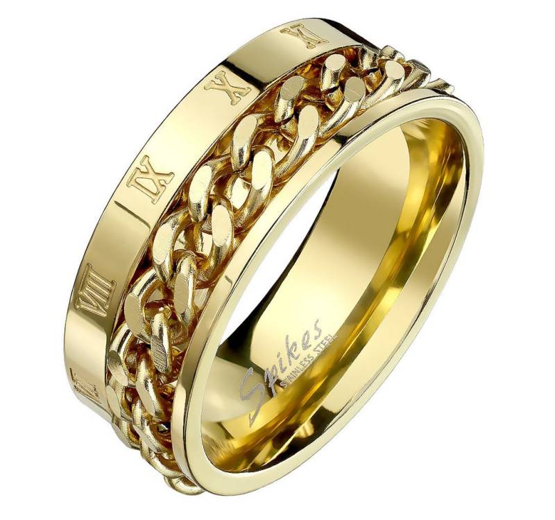 Taffstyle Fingerring Ring Ketten Style Spinner Römischen Zeichen Gold Größe 62 (19.7) (Schmuck Bikerschmuck Fingerring), Biker Herren Ring Massiv Breit Herrenring Männer Biker Rocker von Taffstyle