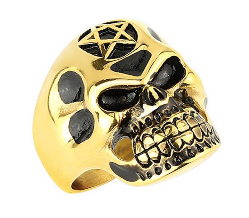Taffstyle Fingerring Herren Ring Totenkopf mit Davidstern Gold IP, Herren Edelstahl Massiv Breit Herrenring Männer Biker Rocker Schmuck von Taffstyle