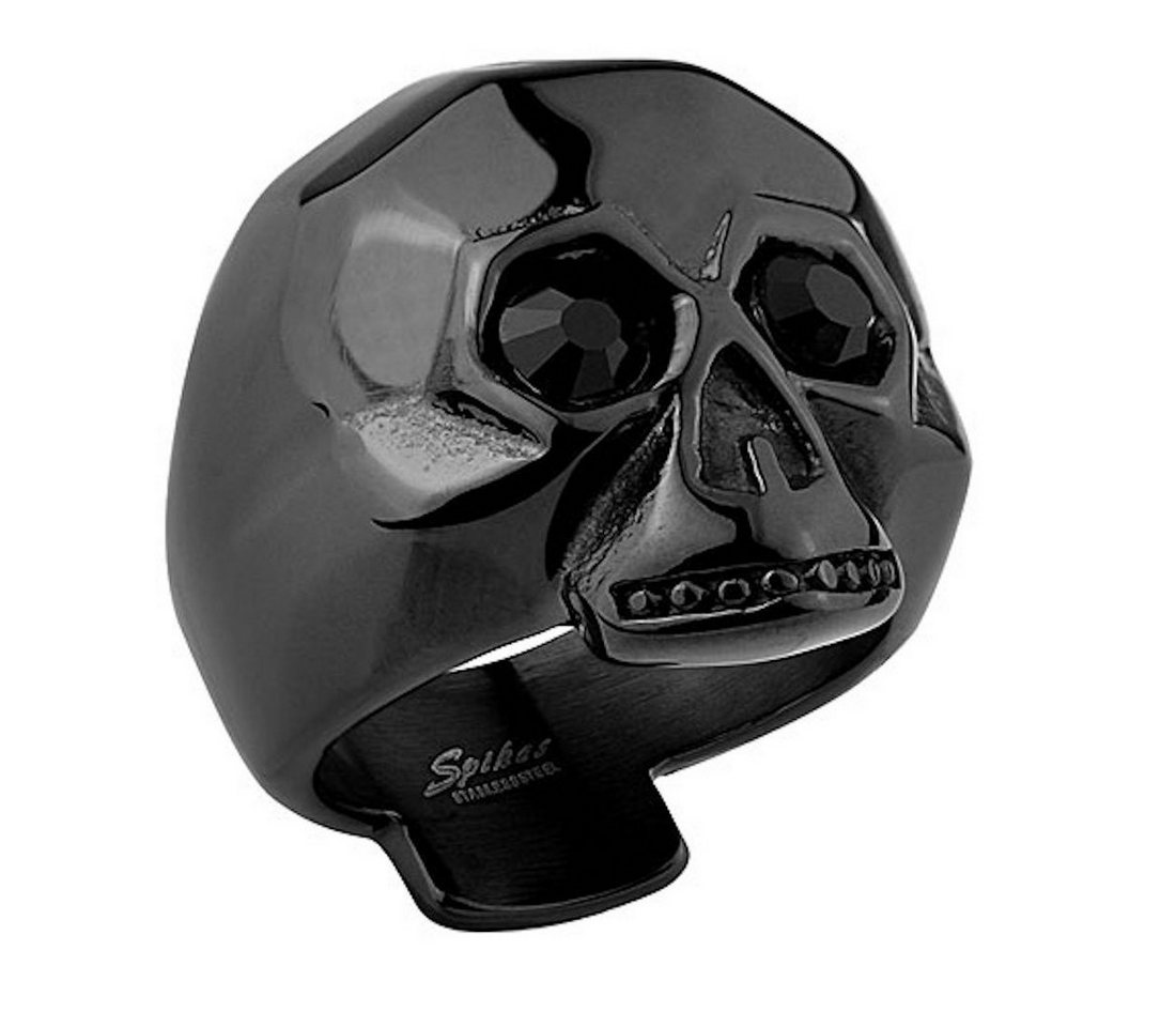 Taffstyle Fingerring Herren Ring Totenkopf schwarze Kristall Augen, Herren Edelstahl Massiv Breit Herrenring Männer Biker Rocker Schmuck von Taffstyle