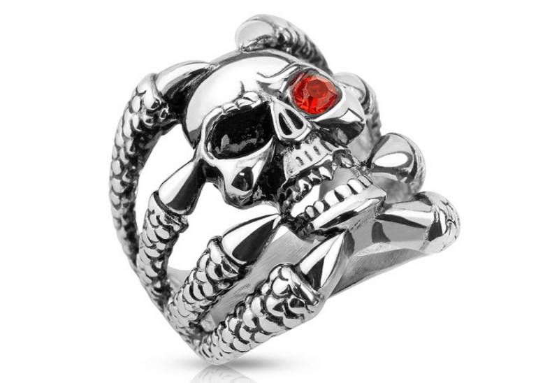 Taffstyle Fingerring Herren Ring XXL Totenkopf in Klaue Kristall Auge (Markanter Biker Ring mit Klaue und Totenkopf-Design – robust und auffällig) von Taffstyle