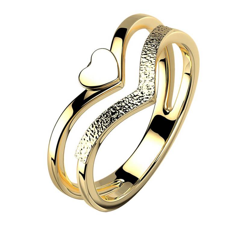 Taffstyle Fingerring Herz Ring doppelter Chevron Edelstahl vergoldet Gold Größe 49 (15.6) (Geschenke für Frauen zum Geburtstag Muttertag Valentinstag Weihnachten), Designer Herz Fingerring sandgestrahlt Damen Band Damenring Bandring von Taffstyle