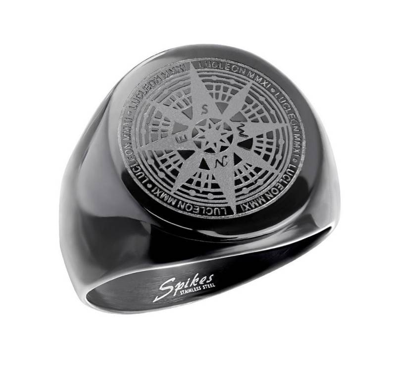 Taffstyle Fingerring Männer Ring Siegelring Kompass schwarz aus Edelstahl Größe 70 (22.3) (Rocker Schmuck Bikerschmuck Fingerring), Herren Fingerring Ring Massiv Breit Herrenring Männer Biker von Taffstyle