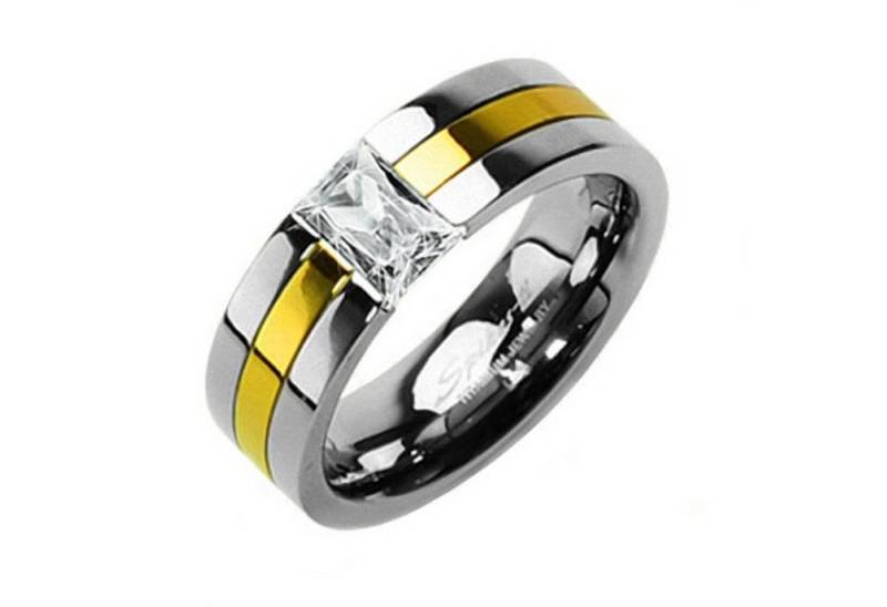 Taffstyle Fingerring Ring Gold plattiert Silber Kristall Damen Herren, Band Ring Titan Herrenring Damenring Partnerring Verlobungsring von Taffstyle