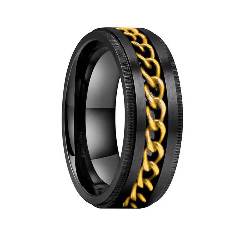 Taffstyle Fingerring Ring Spinner bewegliche Kette Schwarz Gold Größe 67 (21.3) (Bandring Biker Schmuck Geschenke für Männer Herren), Edelstahl spinning Drehring Partner Fingerring Herrenring von Taffstyle